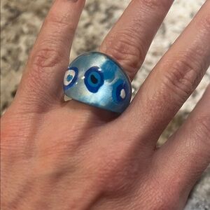 Blue and White Trippy Acrylic Women's Ring